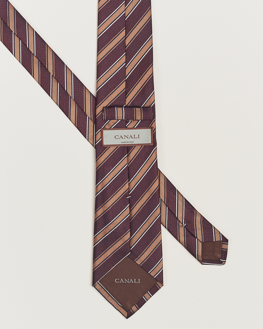 Hombres |  | Canali | Regimental Stripe Silk Tie Burgundy/Brown