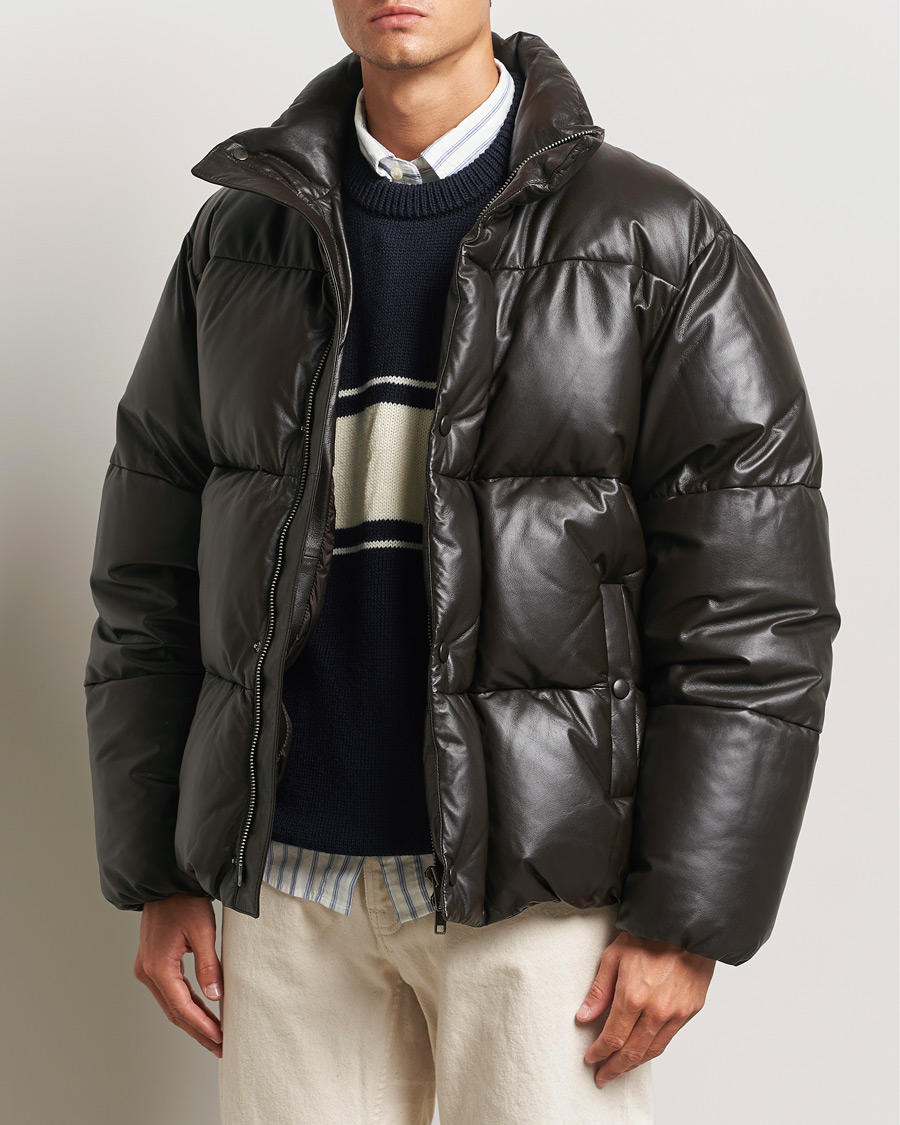 Hombres | Chaquetas clásicas | GANT 240 Mulberry Street | Leather Down Puffer Jacket Deep Brown