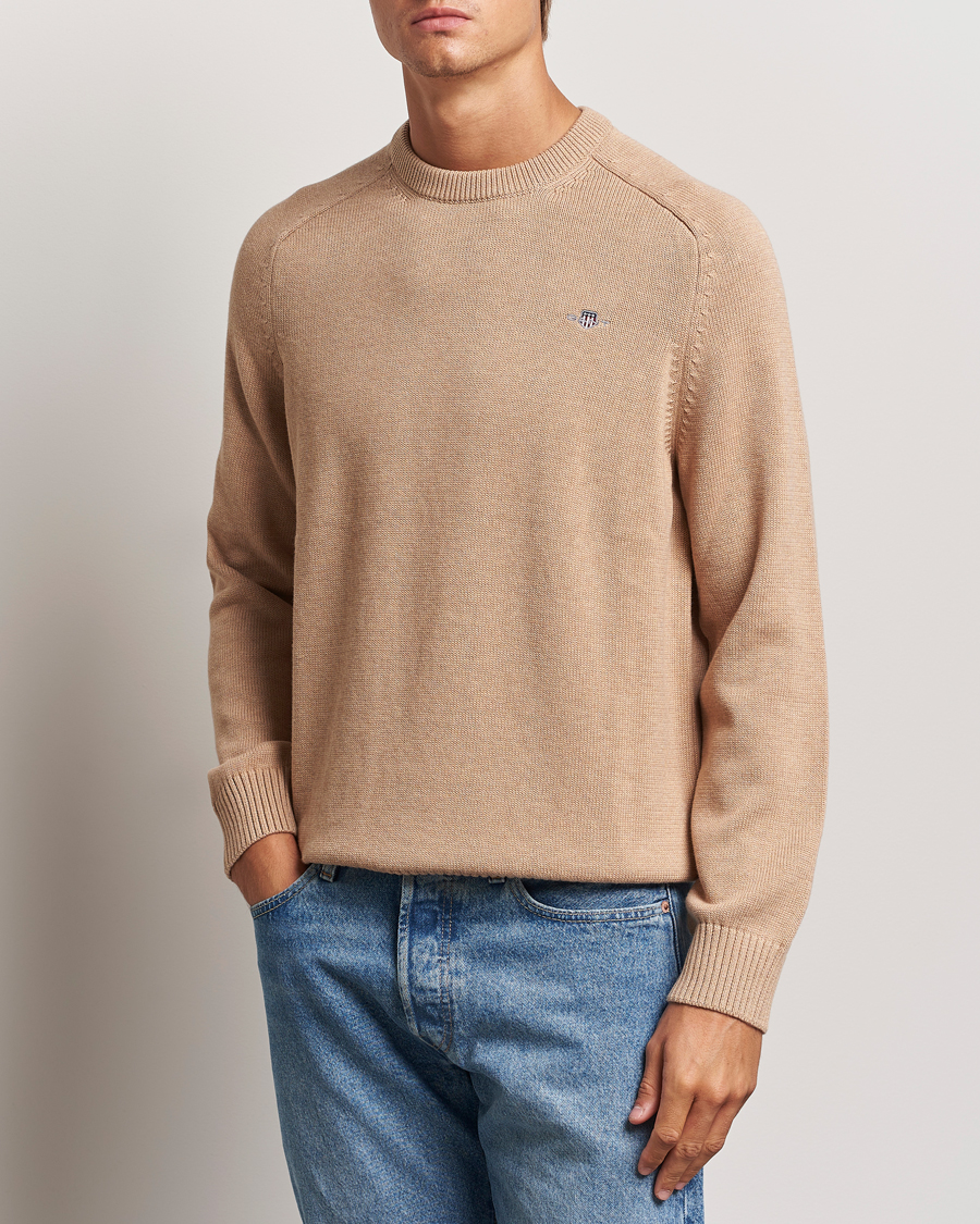 Hombres |  | GANT | Casual Cotton Saddle C-neck Khaki Melange