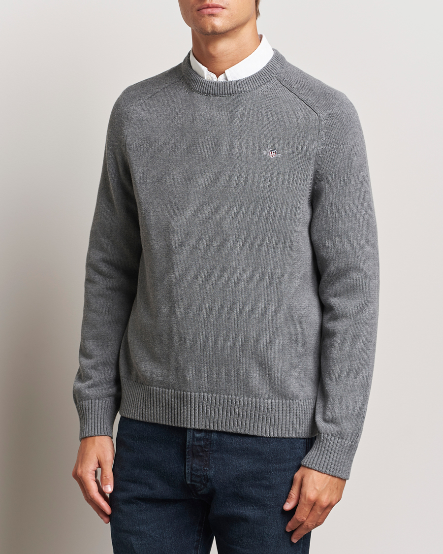 Hombres |  | GANT | Casual Cotton Saddle C-neck Dark Grey Melange