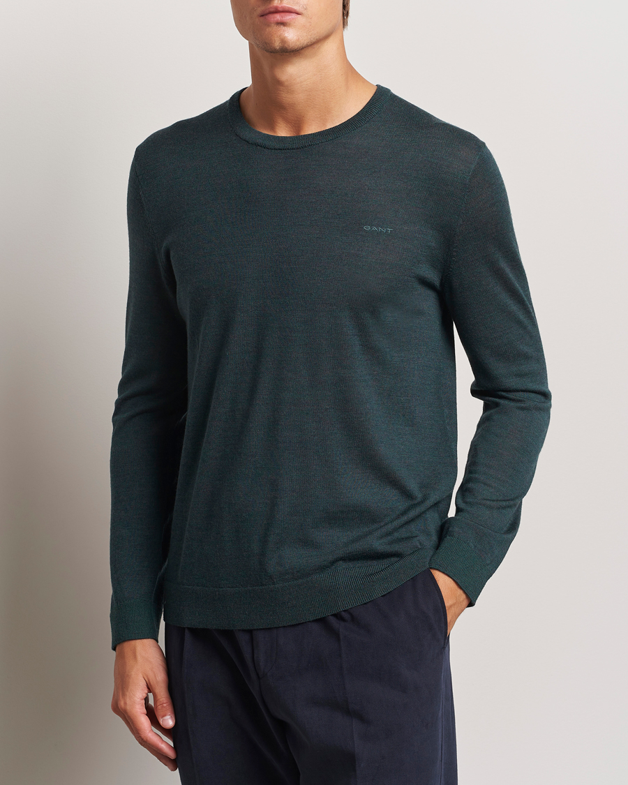 Hombres |  | GANT | Extrafine Merino Wool C-Neck Tartan Green