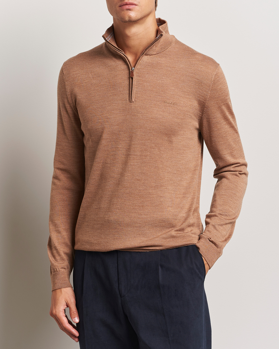 Hombres |  | GANT | Extrafine Merino Wool Half Zip Dk Sand Melange