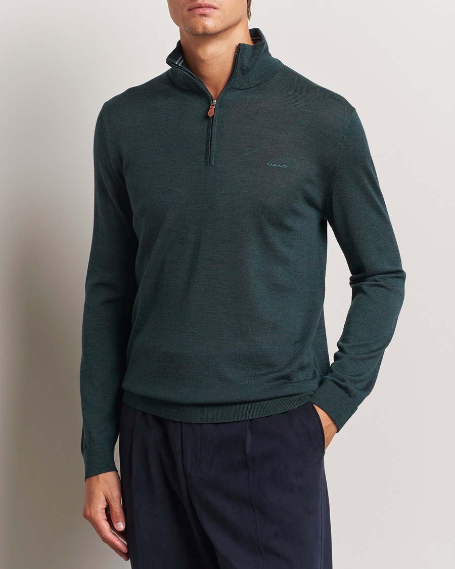 Hombres |  | GANT | Extrafine Merino Wool Half Zip Tartan Green