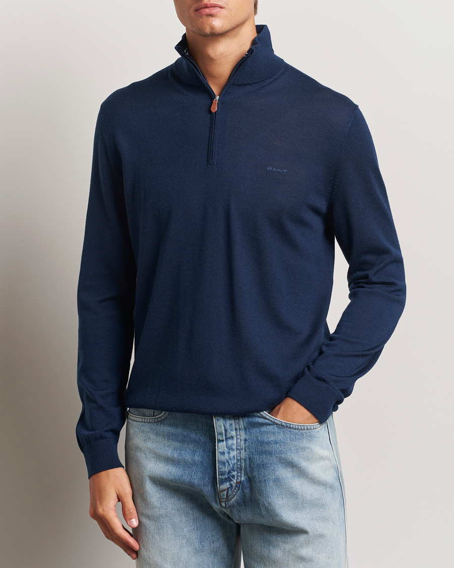 Hombres |  | GANT | Extrafine Merino Wool Half Zip Marine