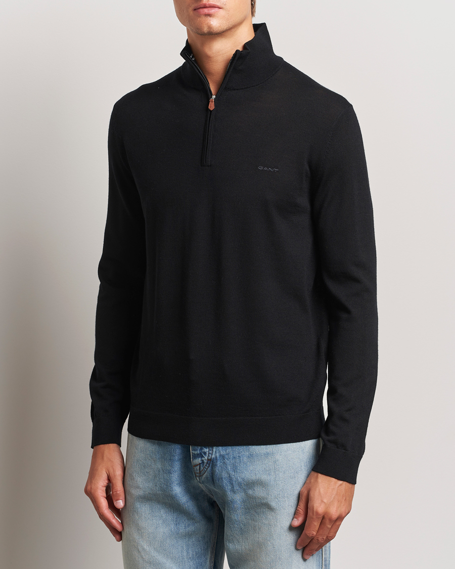 Hombres |  | GANT | Extrafine Merino Wool Half Zip Black