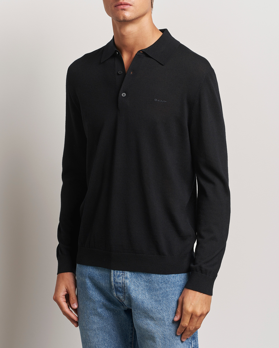 Hombres |  | GANT | Extrafine Merino Wool Polo Black