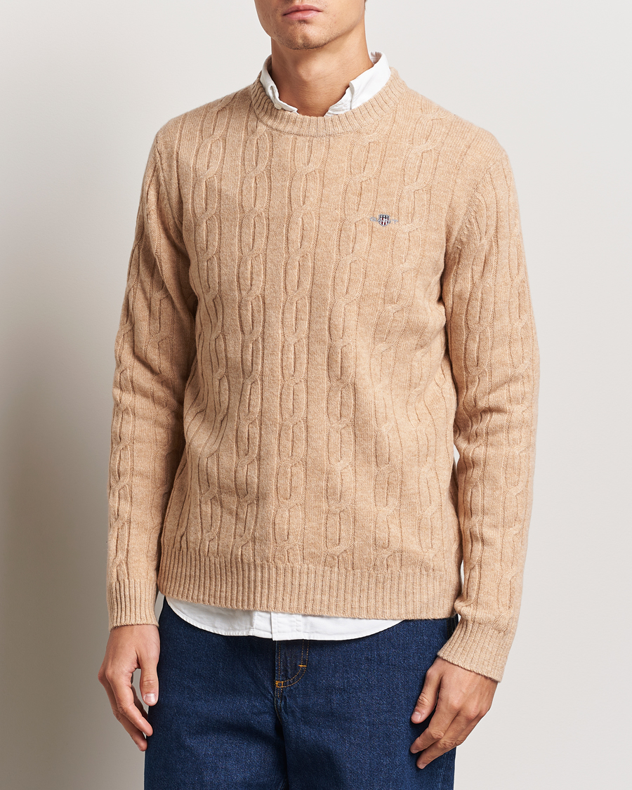 Hombres |  | GANT | Lambswool Cable C-Neck Khaki Melange