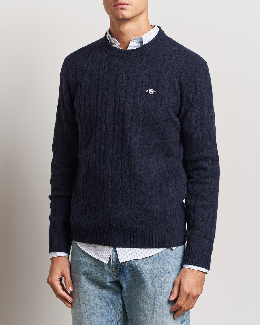 Hombres |  | GANT | Lambswool Cable C-Neck Evening Blue