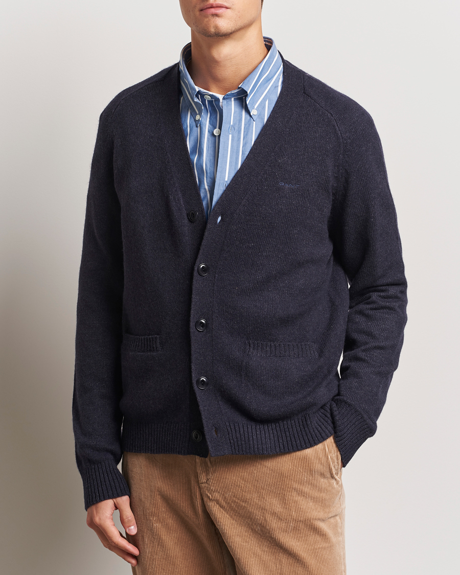 Hombres |  | GANT | Wool Blend Cardigan Dark Navy Melange