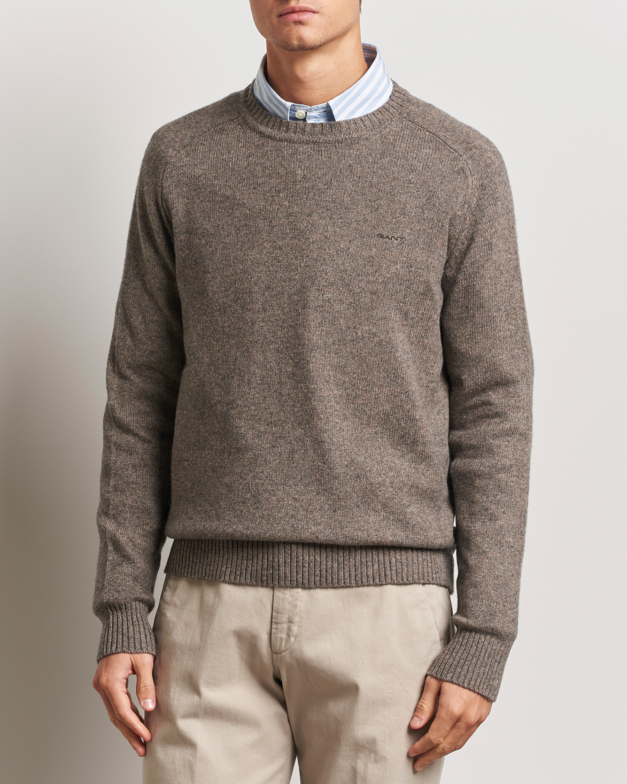 Hombres |  | GANT | Wool Blend C-Neck Dark Hazelnut Melange