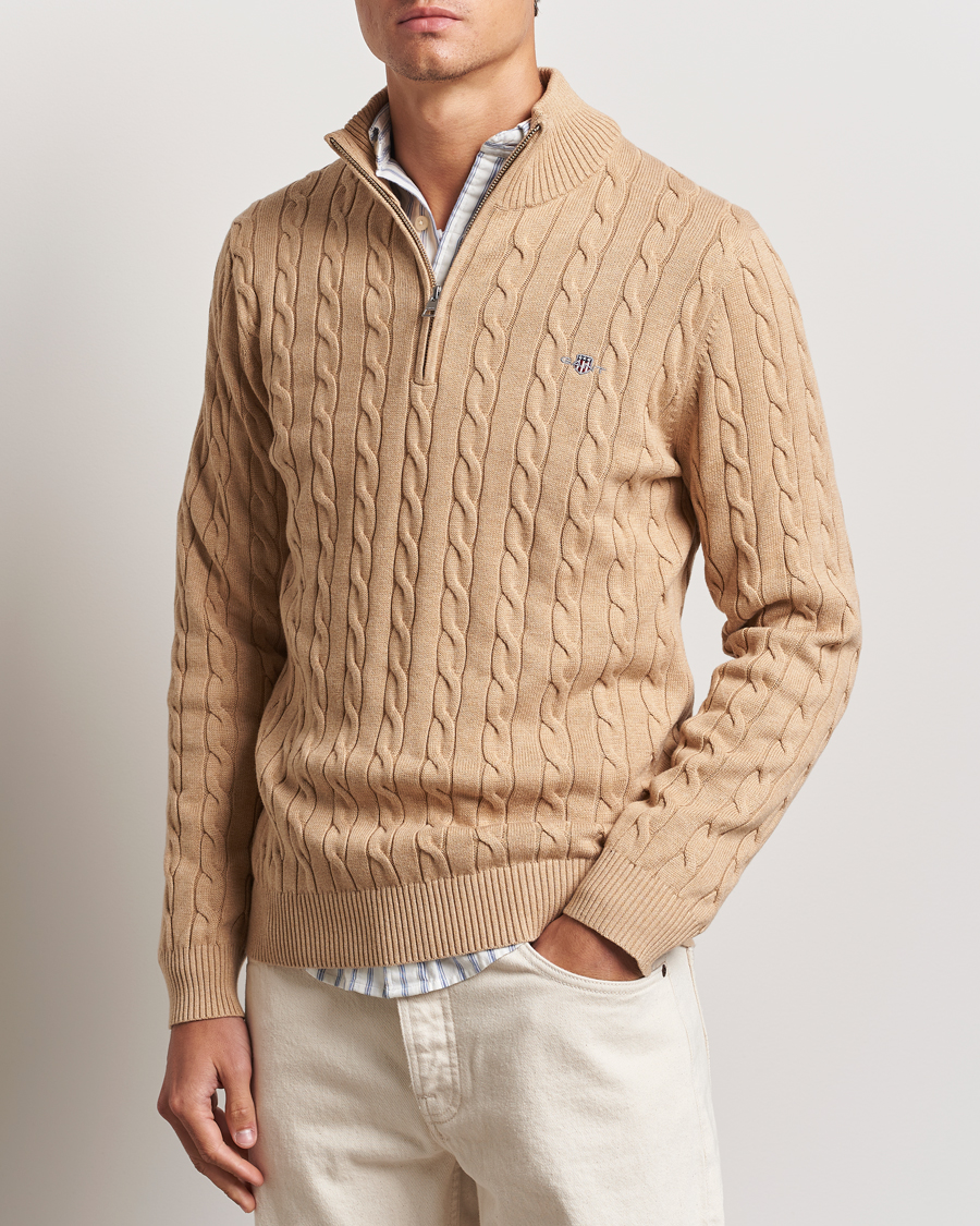 Hombres |  | GANT | Cotton Cable Half Zip Khaki Melange