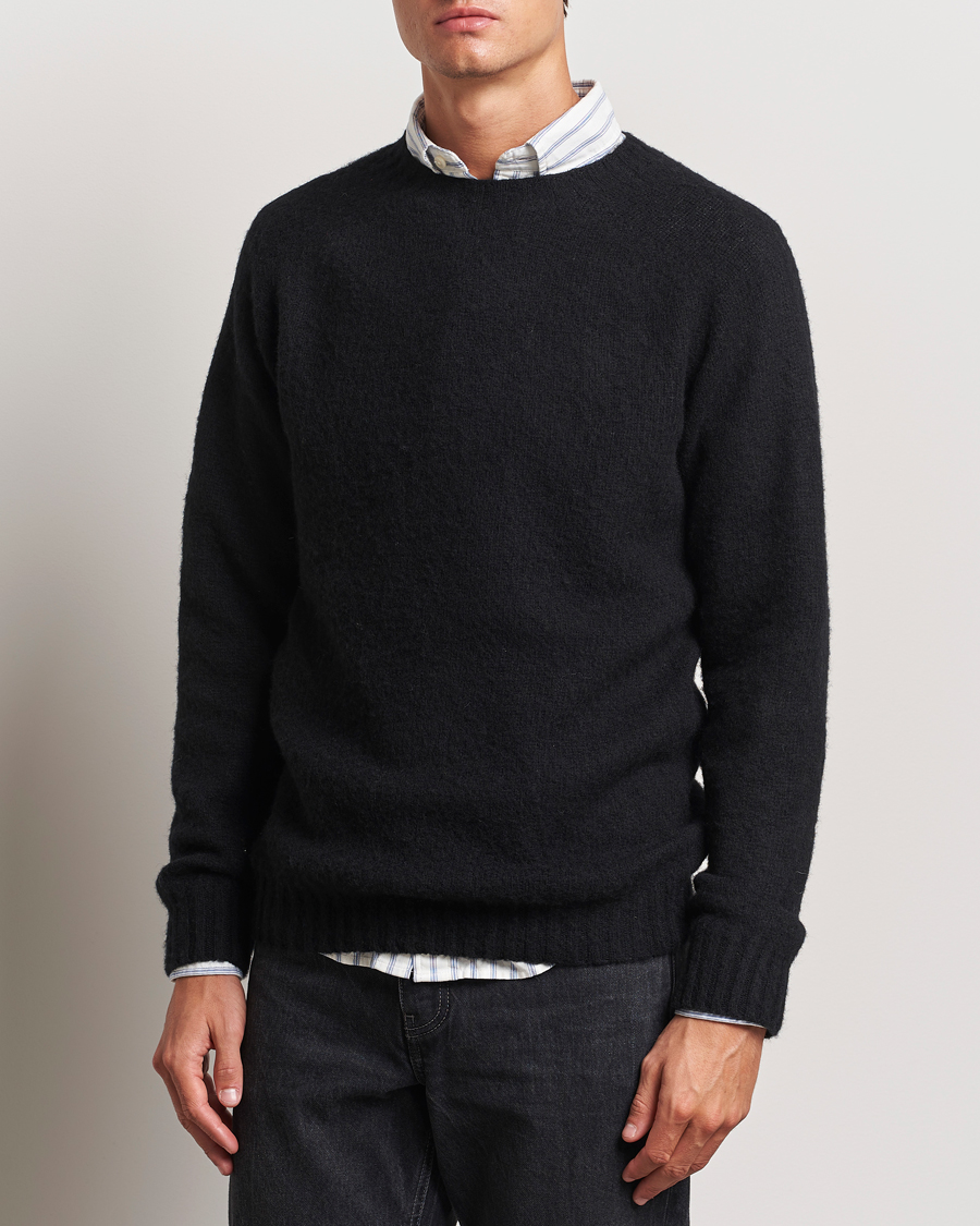 Hombres | Jerséis y prendas de punto | Harley Of Scotland | Brushed Supersoft Lambswool Crewneck Black