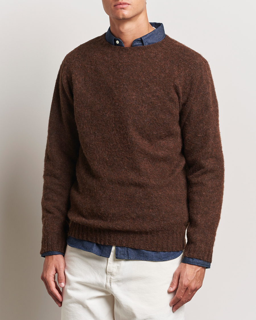 Hombres | Ropa | Harley Of Scotland | Brushed Supersoft Lambswool Crewneck Coffee