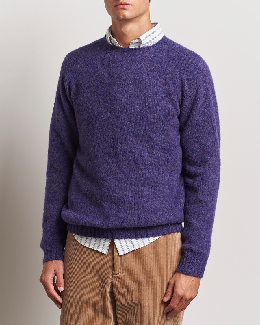 Hombres | Jerseys de punto | Harley Of Scotland | Brushed Supersoft Lambswool Crewneck Royal Violet