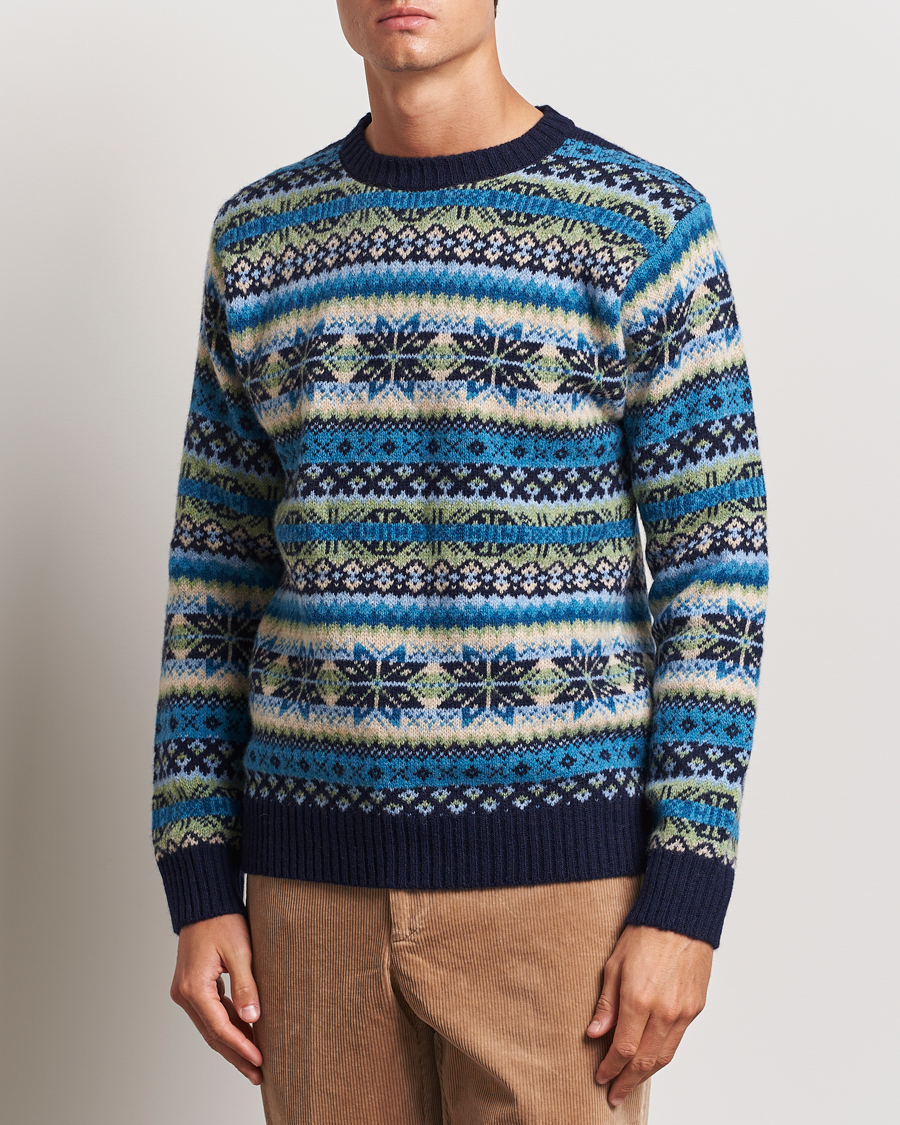 Hombres | Ropa | Harley Of Scotland | Supersoft Lambswool Fairisle Crewneck Navy