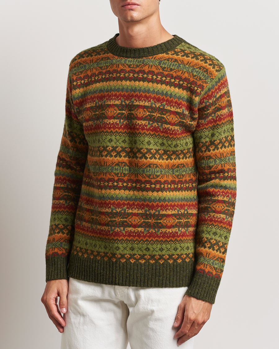 Hombres | Ropa | Harley Of Scotland | Supersoft Lambswool Fairisle Crewneck Green