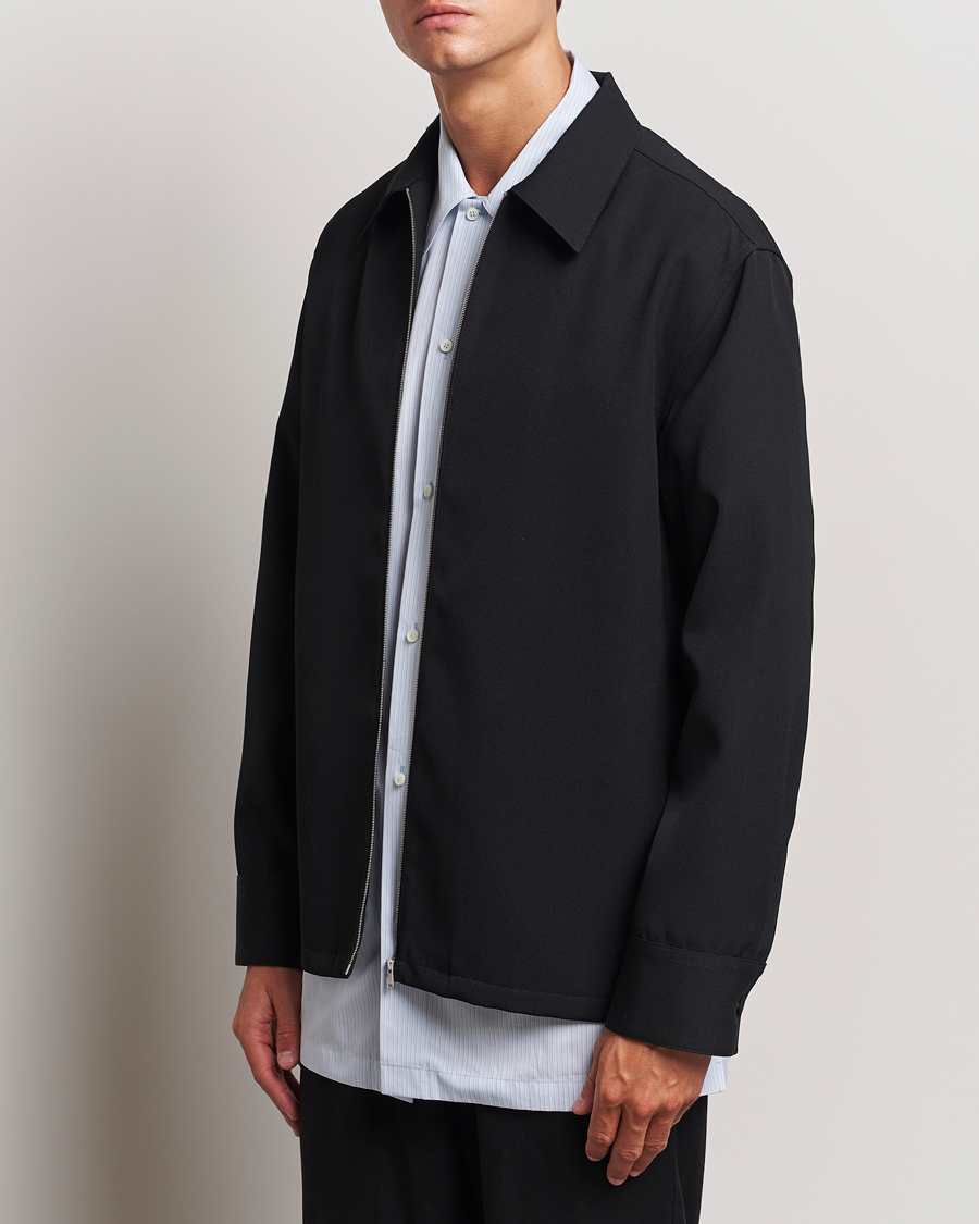 Hombres | Luxury Brands | Jil Sander | Wool Gabardine Zip Shirt Black