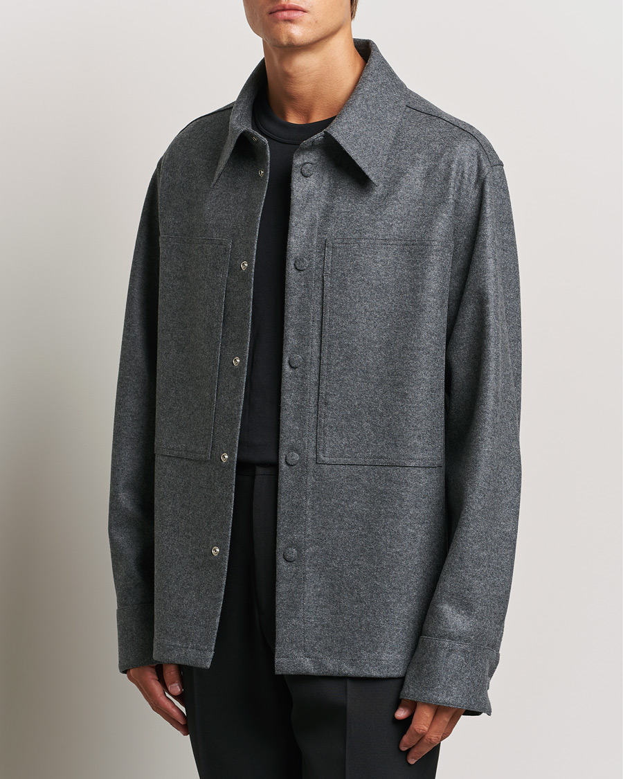 Hombres | An Overshirt Occasion | Jil Sander | Wool Flannel Overshirt Grey Melange