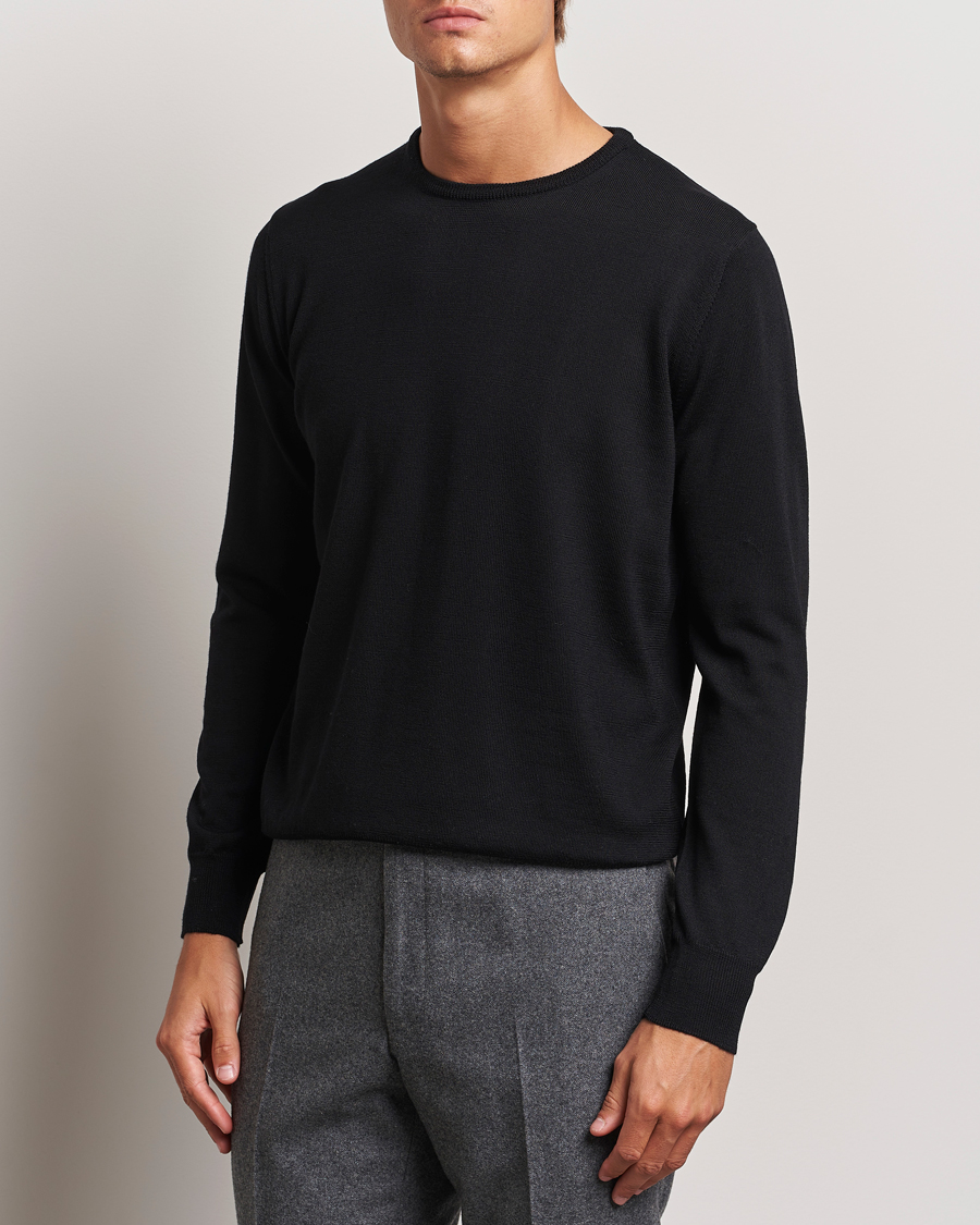 Hombres | Jerseys de cuello redondo | Morgano | Extra Fine Merino Wool Crewneck Black