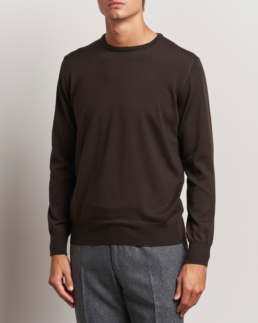 Hombres | Jerséis y prendas de punto | Morgano | Extra Fine Merino Wool Crewneck Dark Brown