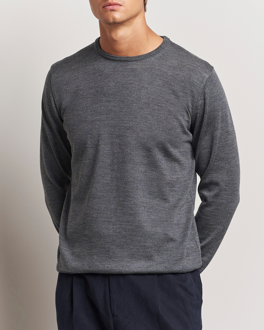 Hombres | Jerséis y prendas de punto | Morgano | Extra Fine Merino Wool Crewneck Mid Grey