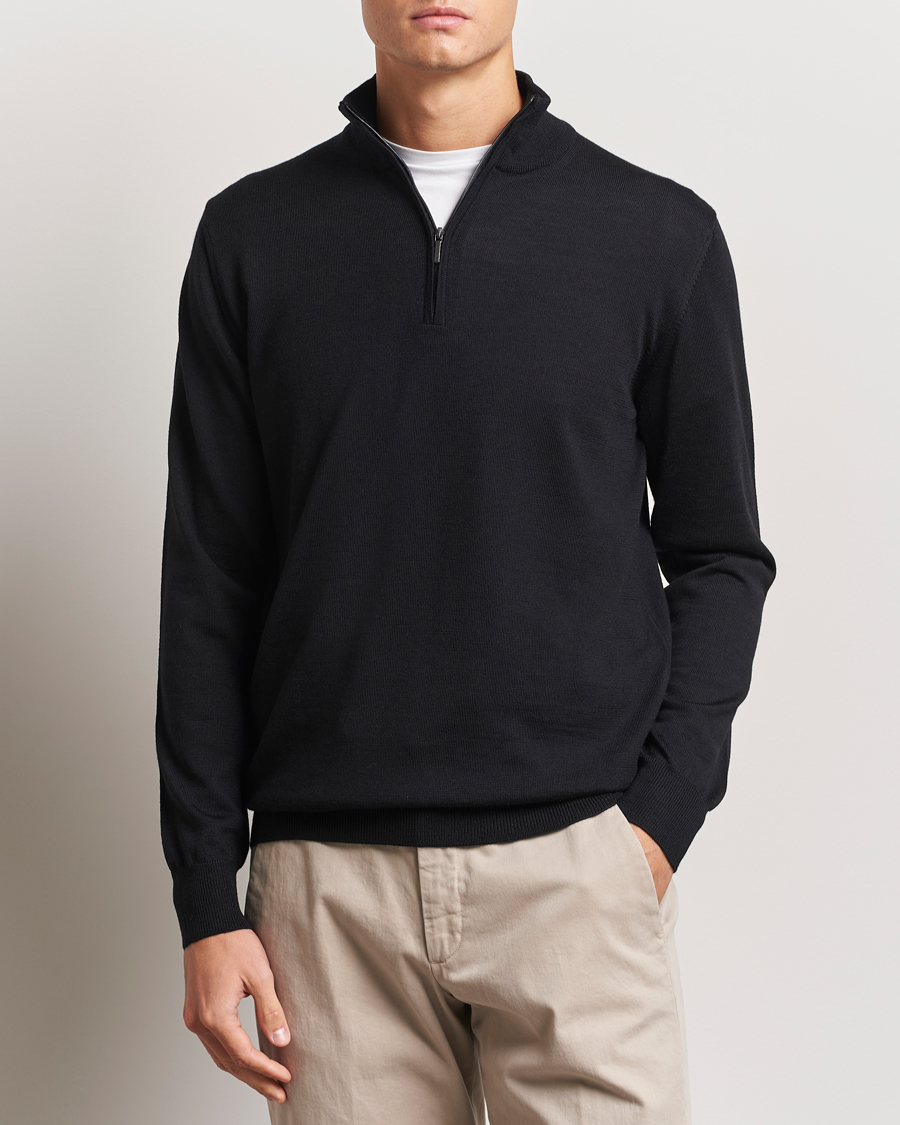 Hombres |  | Morgano | Extra Fine Merino Wool Half-Zip Black