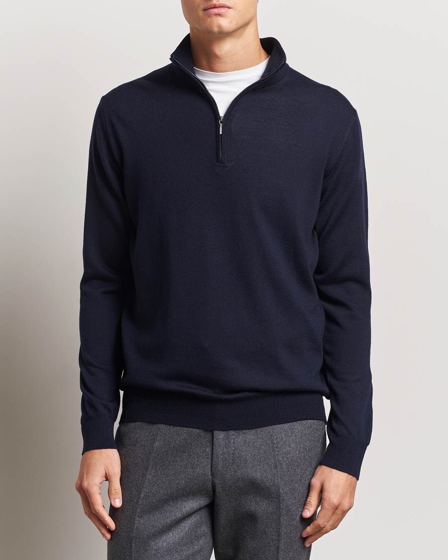 Hombres |  | Morgano | Extra Fine Merino Wool Half-Zip Navy