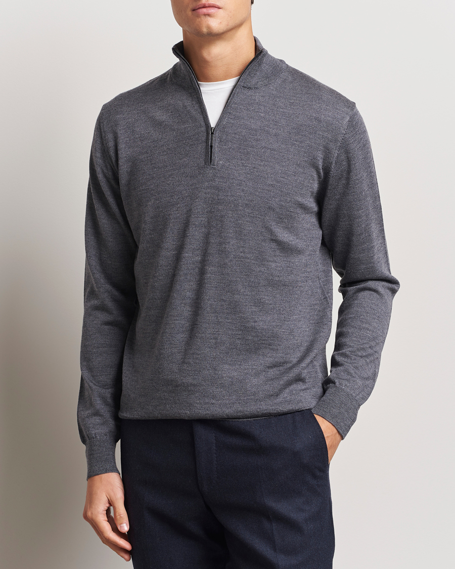 Hombres |  | Morgano | Extra Fine Merino Wool Half-Zip Mid Grey