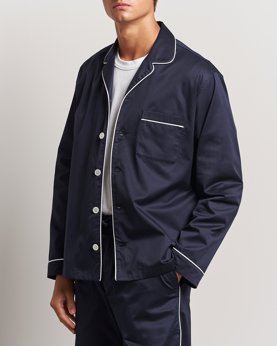 Hombres | Ropa cómoda | Tekla | Sateen Pyjama Shirt Chelsea Navy