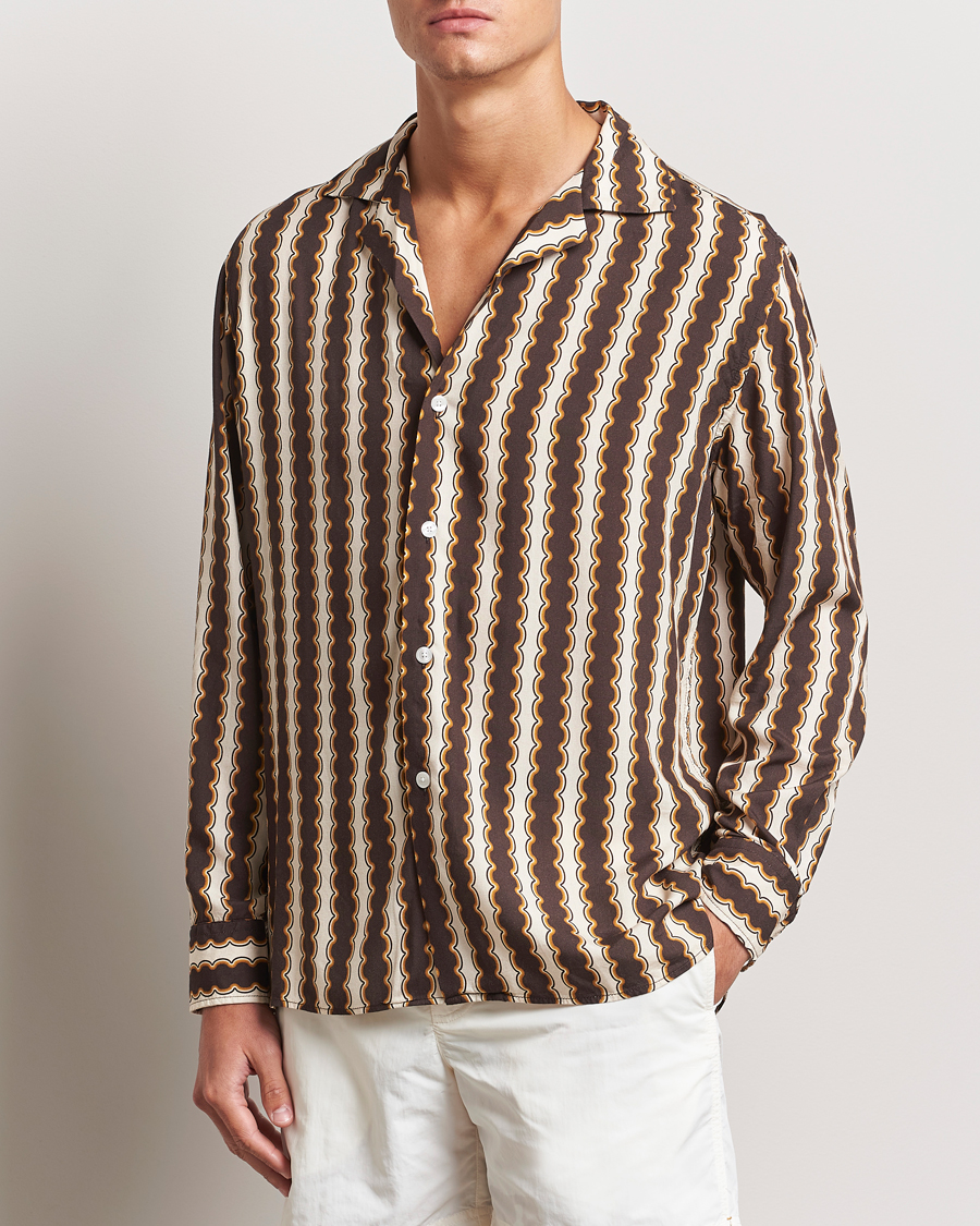 Hombres |  | OAS | Rapallo Long Sleeve Viscose Shirt Brown/Beige