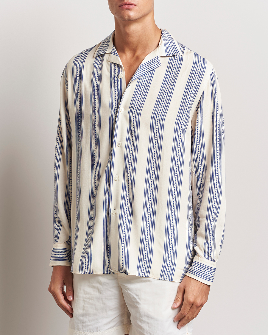 Hombres |  | OAS | Havana Long Sleeve Viscose Shirt Blue/White