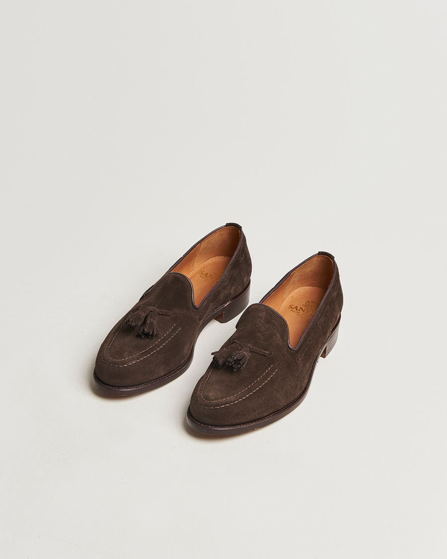 Hombres |  | Sanders | Finschley Suede Tassel Loafer Chocolate