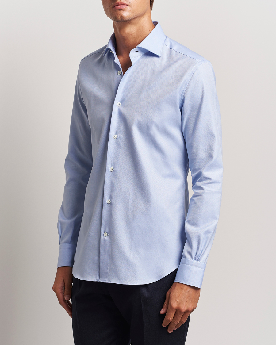 Hombres |  | Mazzarelli | Soft Oxford Cut Away Shirt Light Blue