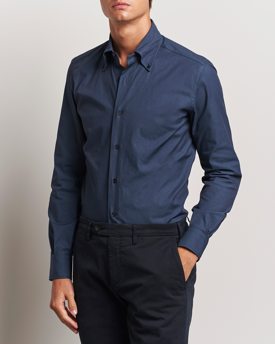 Hombres |  | Mazzarelli | Soft Garment Dyed Button Down Shirt Navy