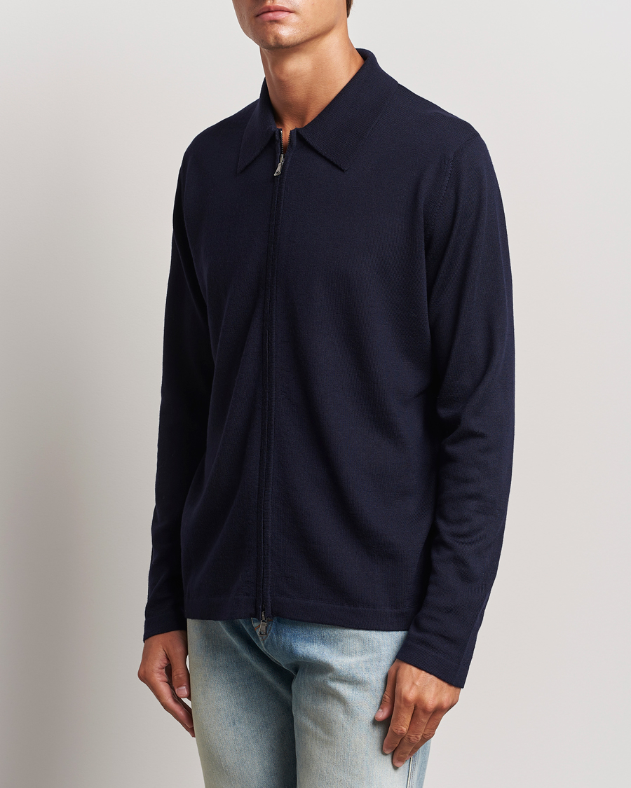 Hombres |  | J.Lindeberg | Kaleb Merino Zip Cardigan Navy