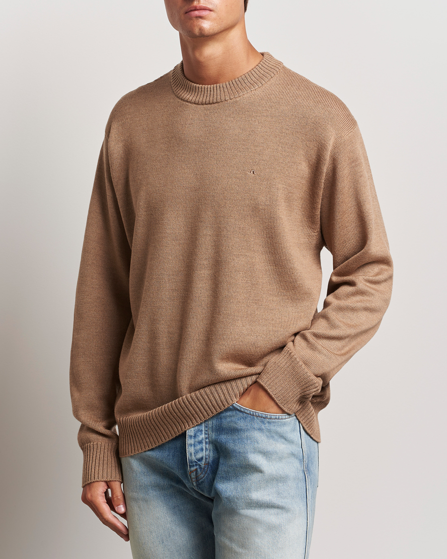 Hombres |  | J.Lindeberg | Kino Merino Crew Neck Tiger Brown