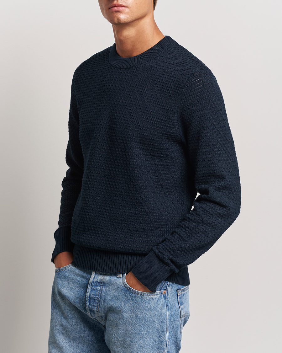 Hombres |  | J.Lindeberg | Oliver Structure Cotton Sweater Navy