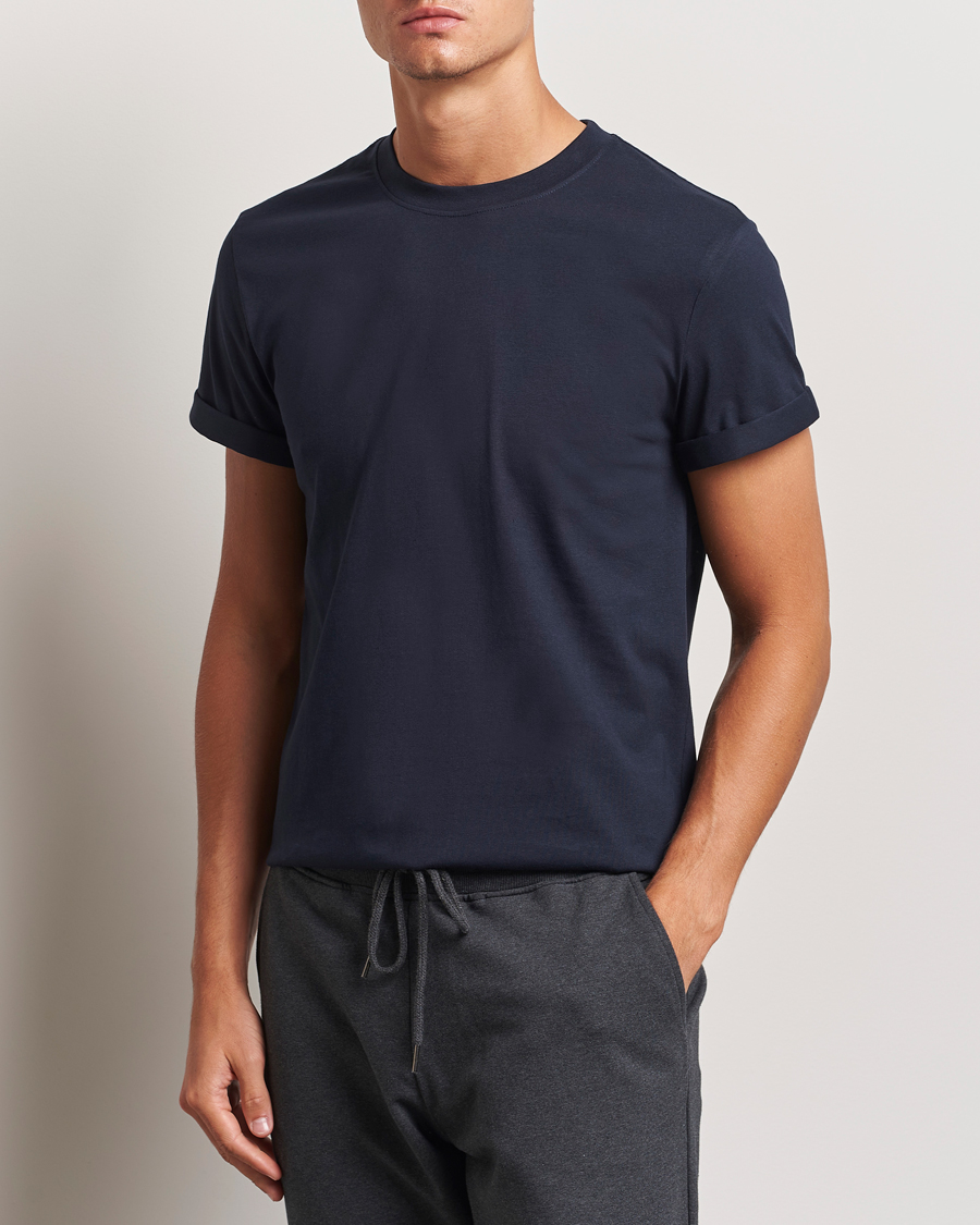 Hombres |  | Bread & Boxers | Roll-Up Crew Neck T-Shirt Dark Navy