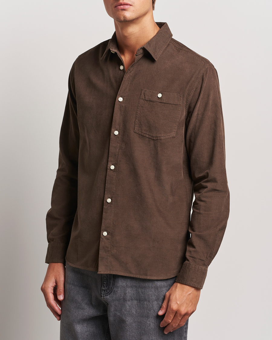 Hombres | Camisas | KnowledgeCotton Apparel | Regular Fit Corduroy Shirt Brown