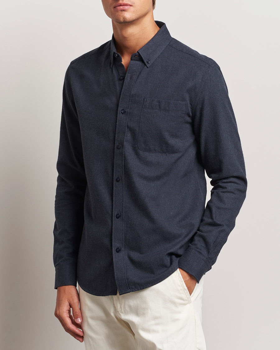 Hombres | Camisas | KnowledgeCotton Apparel | Regular Fit Melange Flannel Shirt Navy