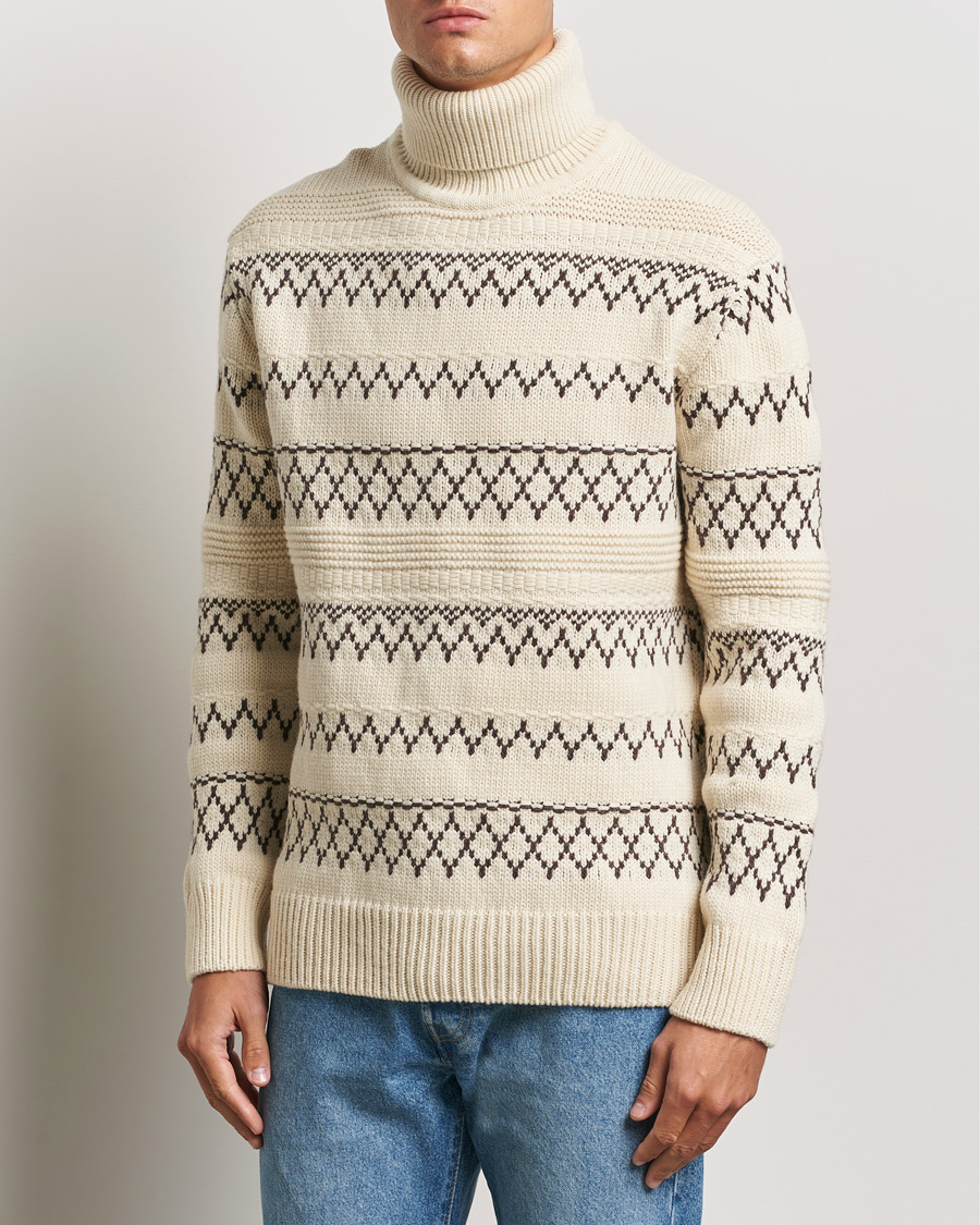 Hombres | Nuevas marcas | KnowledgeCotton Apparel | Knitted Pattern Lambswool Rollneck Off White