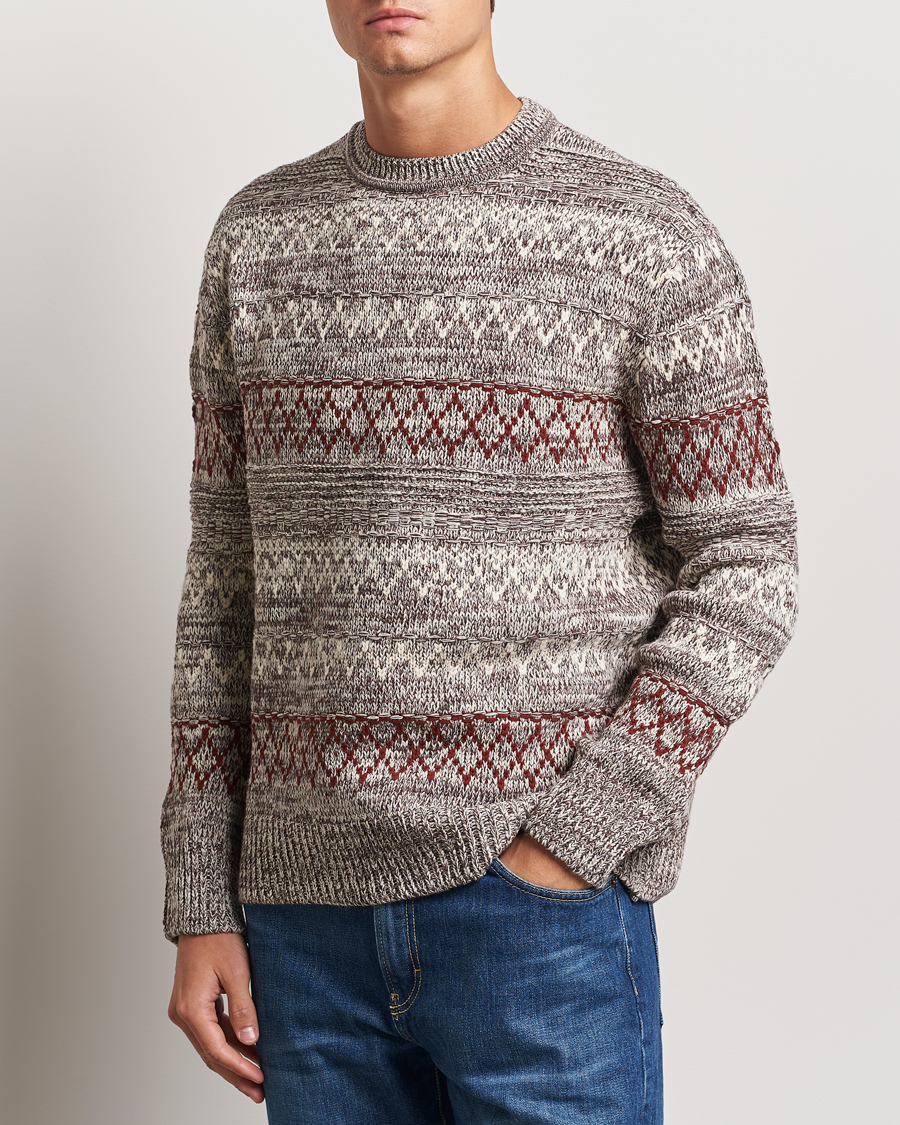 Hombres |  | KnowledgeCotton Apparel | Knitted Pattern Lambswool Crewneck Brown