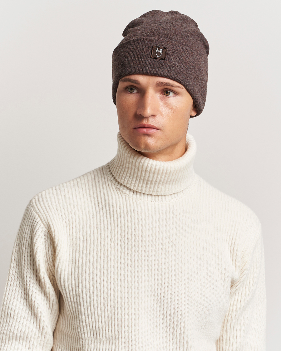 Hombres |  | KnowledgeCotton Apparel | Double Layer Wool Beanie Brown Melange