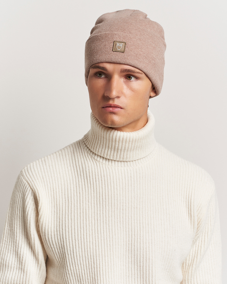 Hombres |  | KnowledgeCotton Apparel | Double Layer Wool Beanie Light Beige