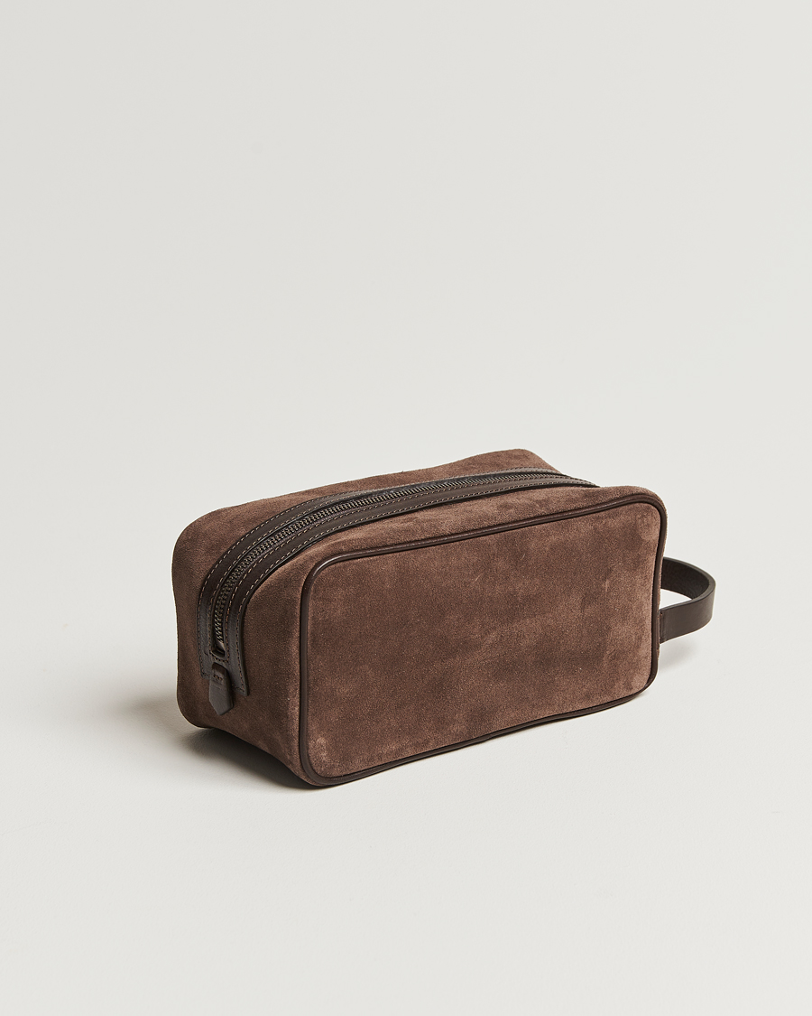 Hombres | Neceseres | Anderson\'s | Suede Washbag Dark Brown