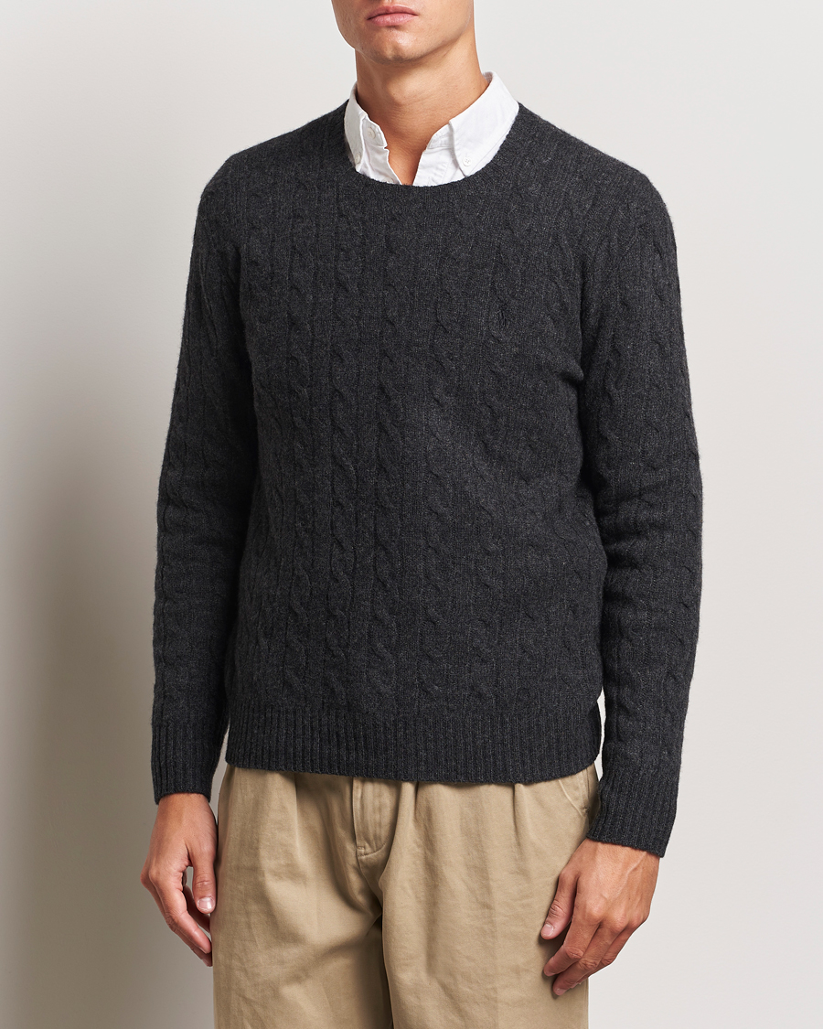 Hombres |  | Polo Ralph Lauren | Wool/Cashmere Cable Crew Neck Dark Granite Heather