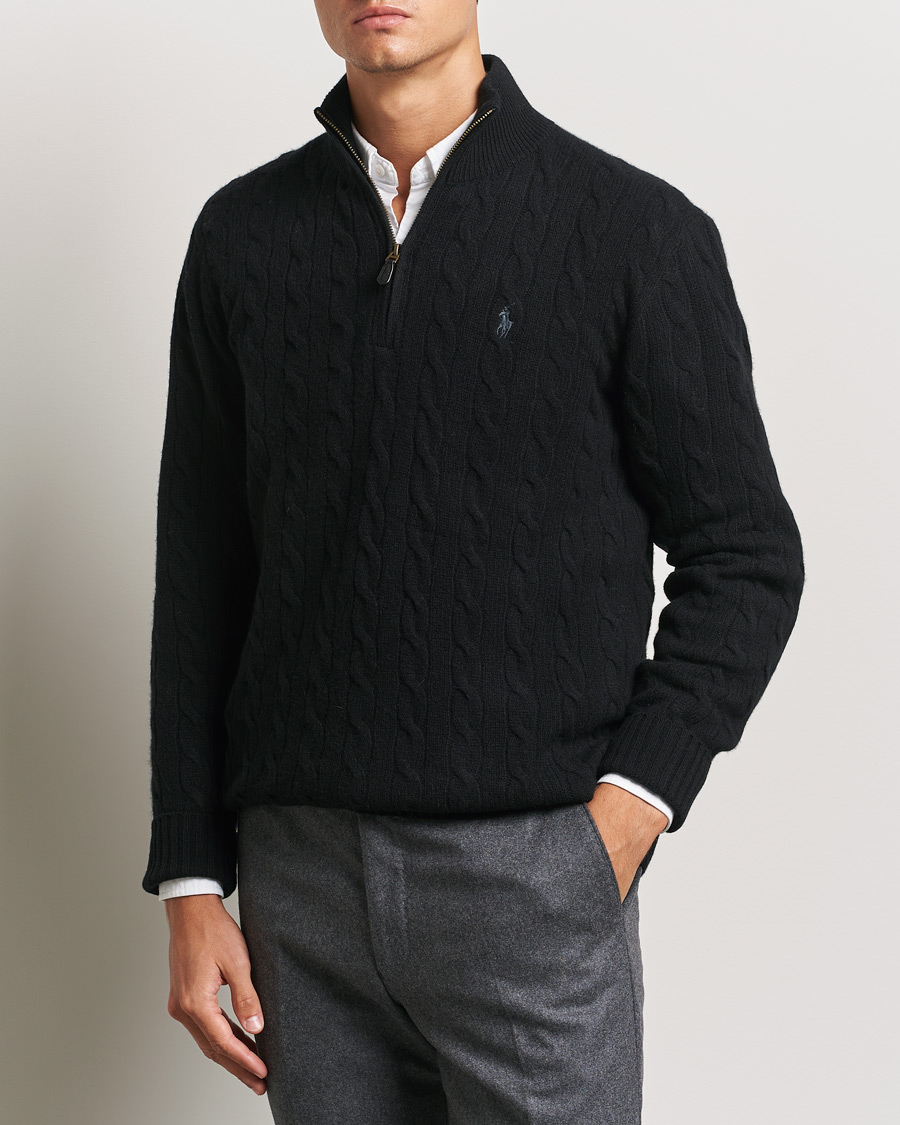 Hombres |  | Polo Ralph Lauren | Wool/Cashmere Cable Half Zip Polo Black