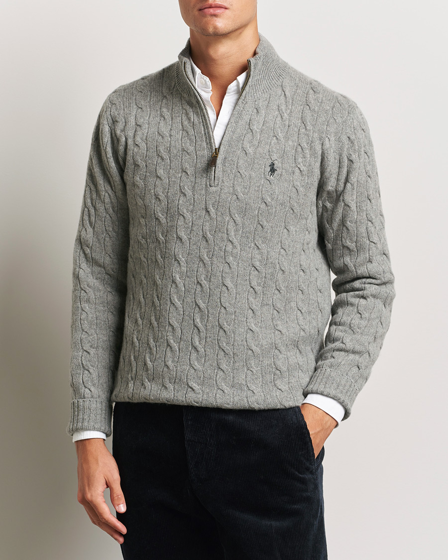 Hombres |  | Polo Ralph Lauren | Wool/Cashmere Cable Half Zip Fawn Grey Heather