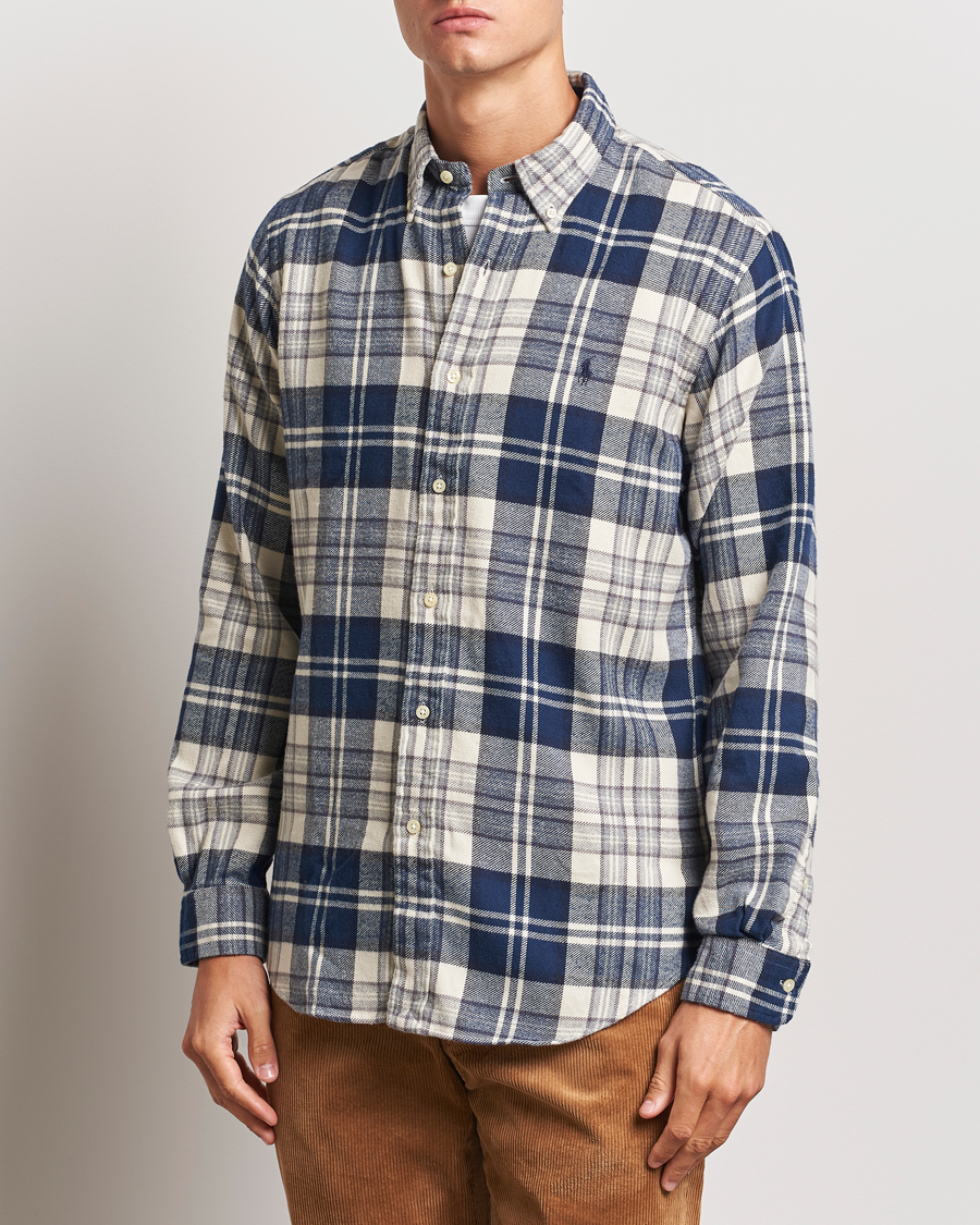 Hombres |  | Polo Ralph Lauren | Custom Fit Brushed Flannel Checked Shirt Off White/Navy