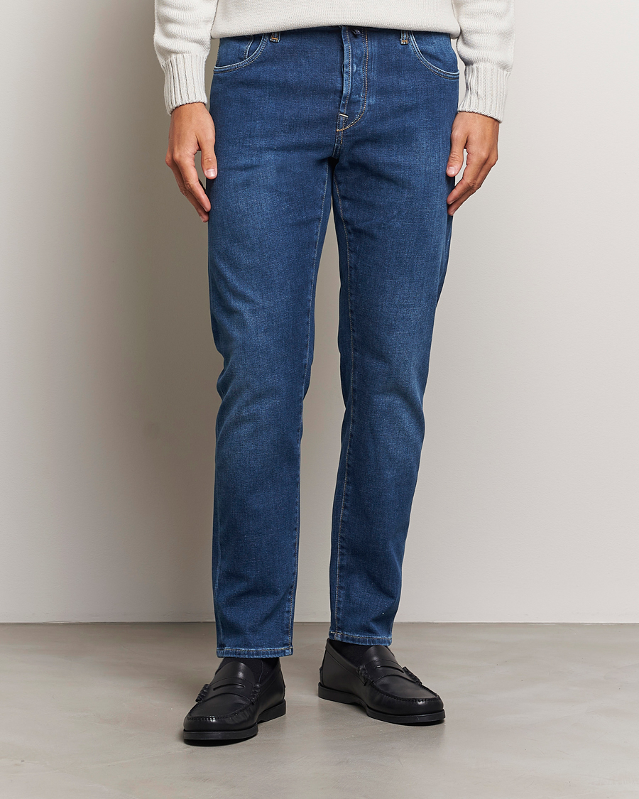 Hombres | Vaqueros azules | Incotex | 5-Pocket Stretch Denim Medium Blue